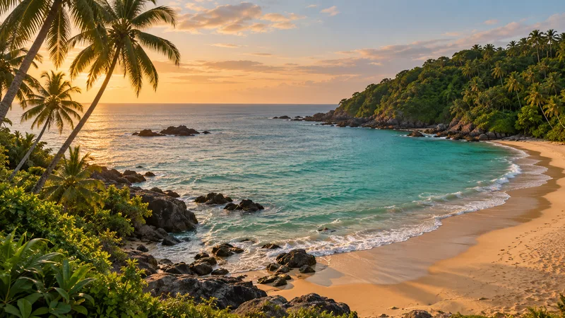 Illustrative palm-fringed tropical coast