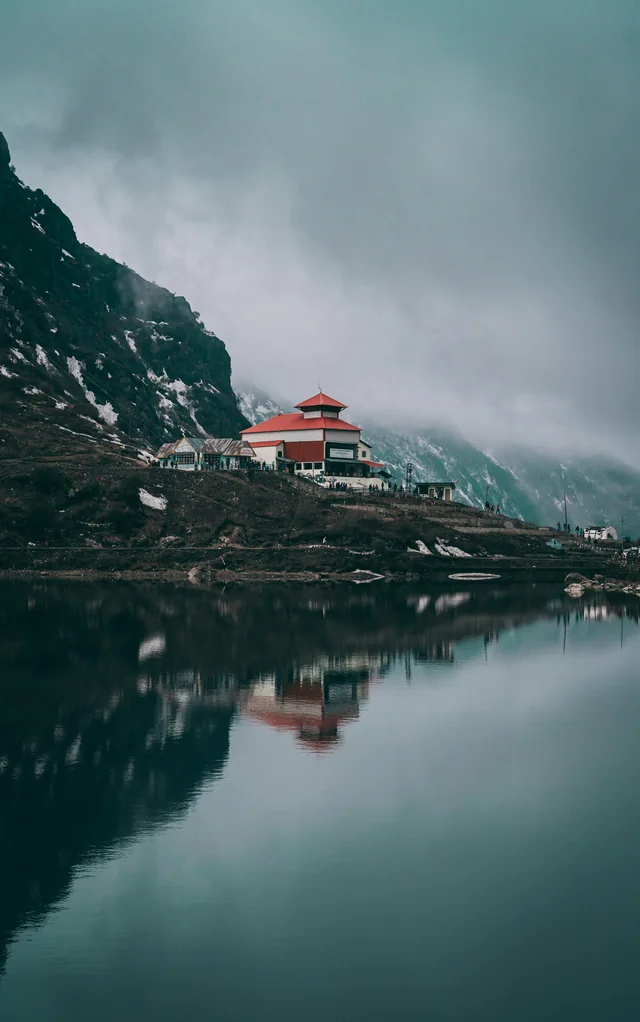 Tsomgo Lake surrounded by mountains in Sikkim